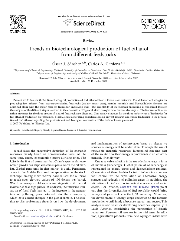 (PDF) Trends in biotechnological production of fuel ethanol from ...