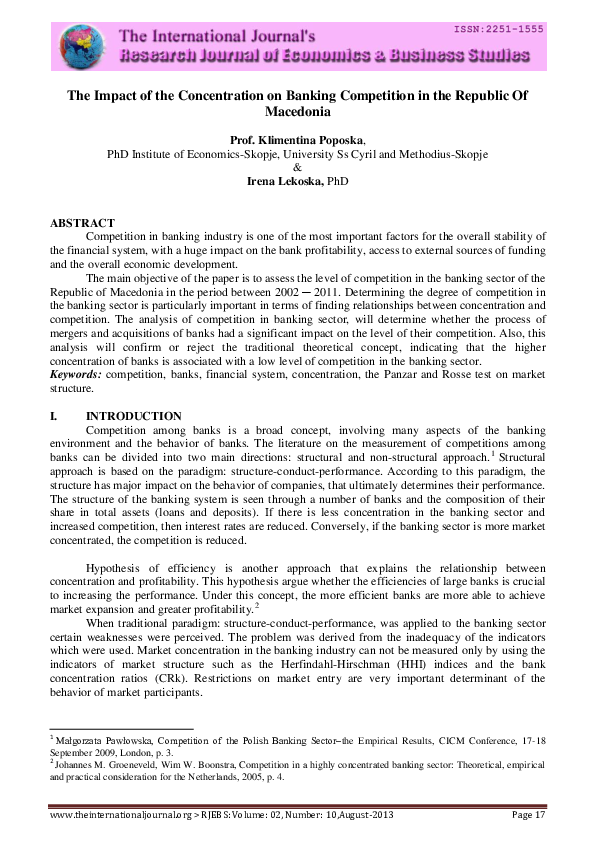 (PDF) The Impact of the Concentration on Banking Competition in the ...