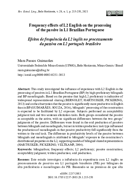 (PDF) Frequency effects of L2 English on the processing of the passive ...