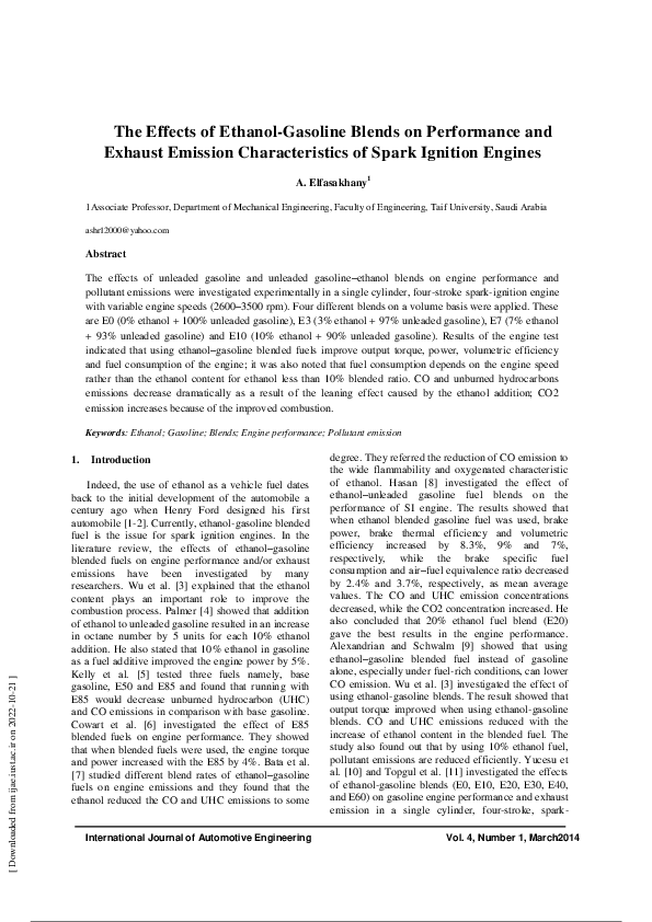 (PDF) The Effects of Ethanol-Gasoline Blends on Performance and Exhaust ...