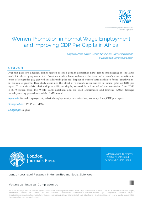 (PDF) Women Promotion in Formal Wage Employment and Improving GDP Per ...