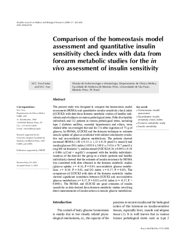 (PDF) Comparison of the homeostasis model assessment and quantitative ...