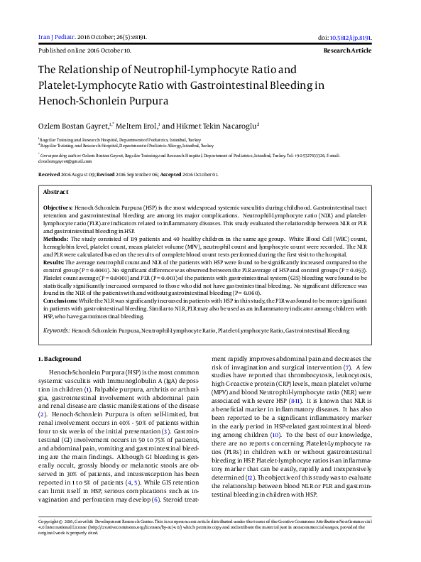 (PDF) The Relationship of Neutrophil-Lymphocyte Ratio and Platelet ...