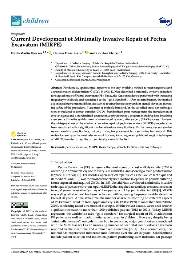 (PDF) Current Development of Minimally Invasive Repair of Pectus ...