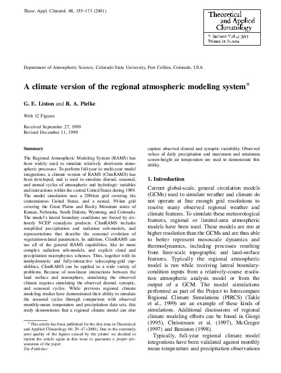 (PDF) A Climate Version of the Regional Atmospheric Modeling System