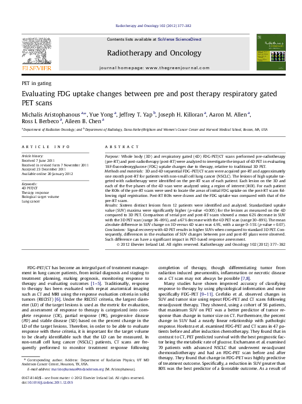 (PDF) Evaluating FDG uptake changes between pre and post therapy ...
