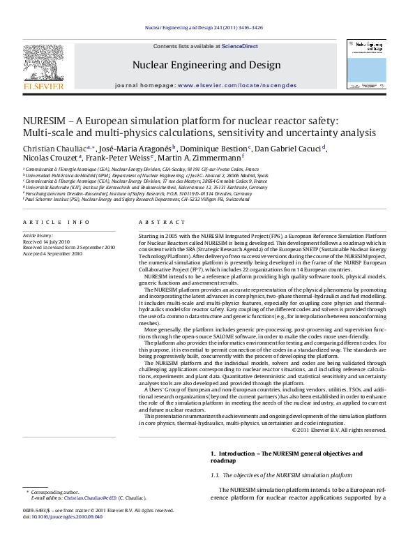 (PDF) NURESIM – A European simulation platform for nuclear reactor ...