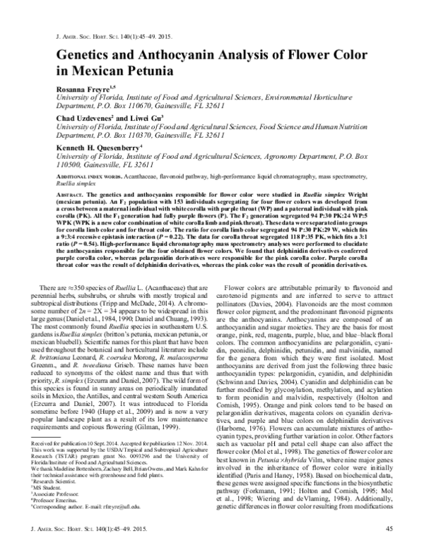 (PDF) Genetics and Anthocyanin Analysis of Flower Color in Mexican Petunia