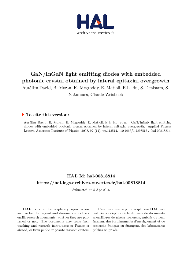 (PDF) GaN∕InGaN light emitting diodes with embedded photonic crystal ...