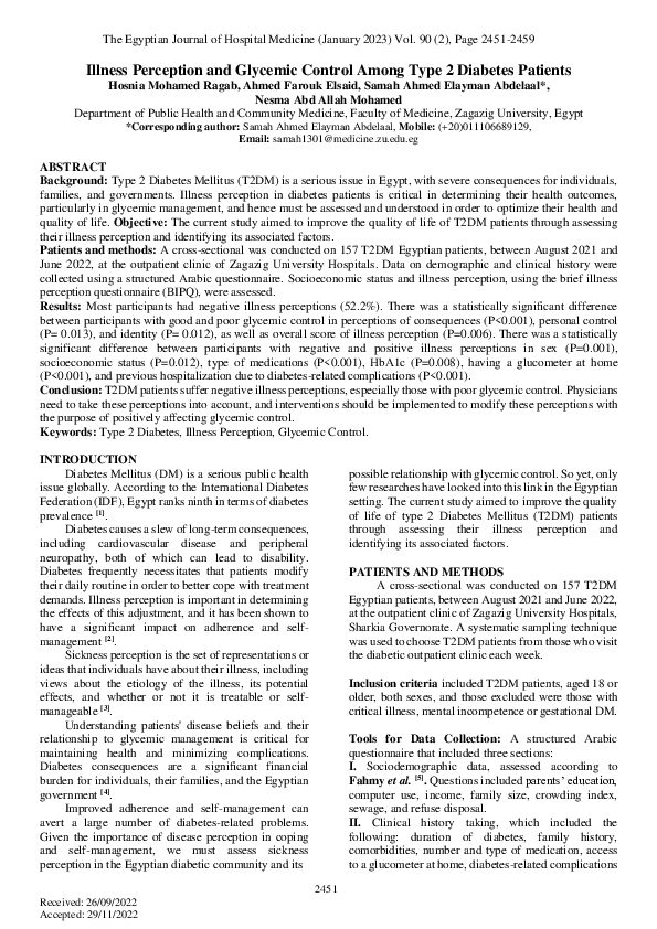 (PDF) Illness Perception and Glycemic Control Among Type 2 Diabetes ...