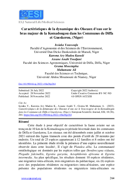 (PDF) Caractéristiques de la Dynamique des Oiseaux d’Eau sur le Bras ...