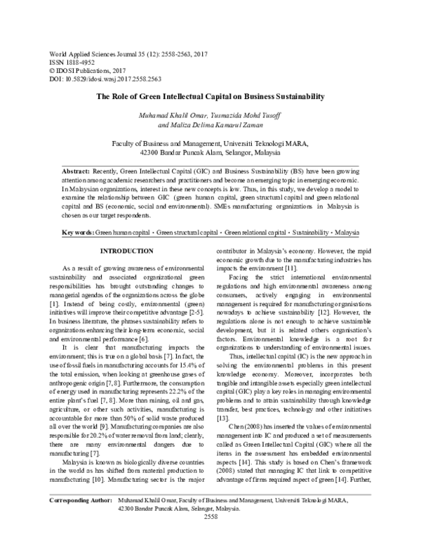 (PDF) The Role of Green Intellectual Capital on Business Sustainability
