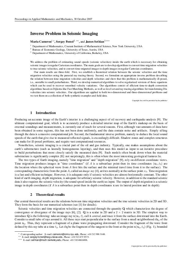 (PDF) Inverse problem in seismic imaging