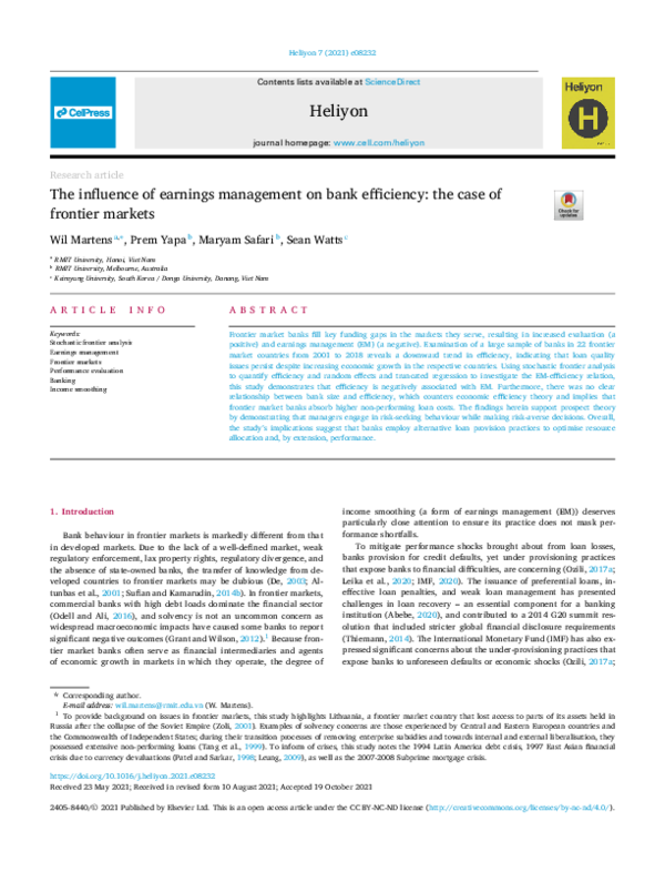 (PDF) The influence of earnings management on bank efficiency: the case ...