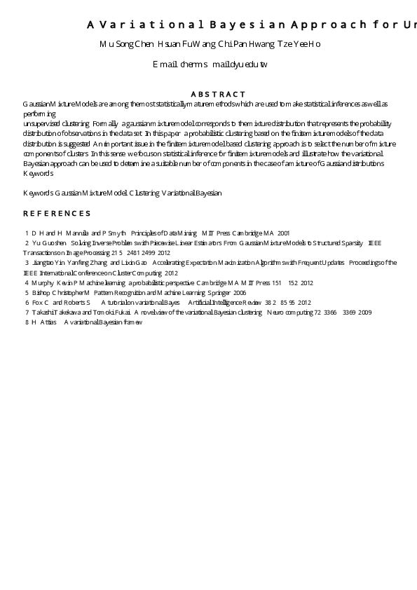 (PDF) A Variational Bayesian Approach for Unsupervised Clustering