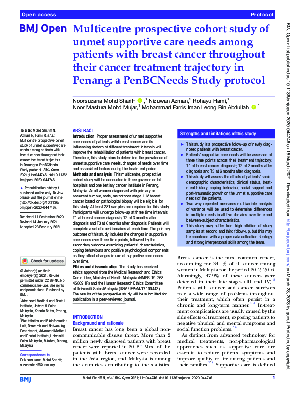 (PDF) Multicentre prospective cohort study of unmet supportive care ...