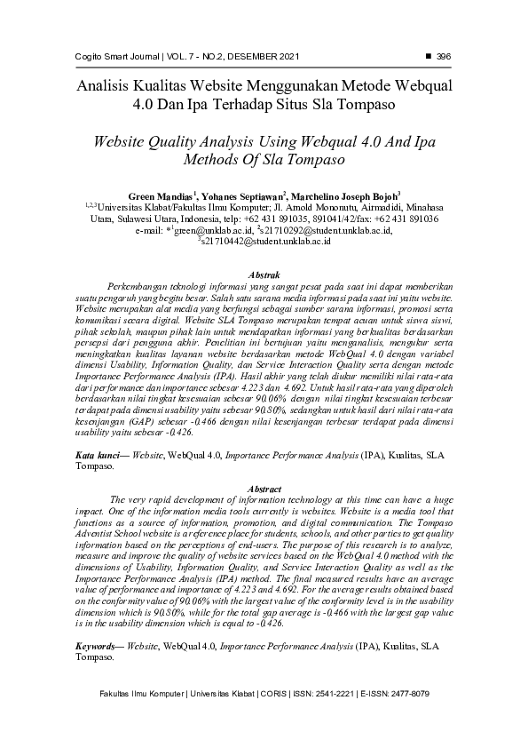 (PDF) Analisis Kualitas Website Menggunakan Metode Webqual 4.0 Dan Ipa ...