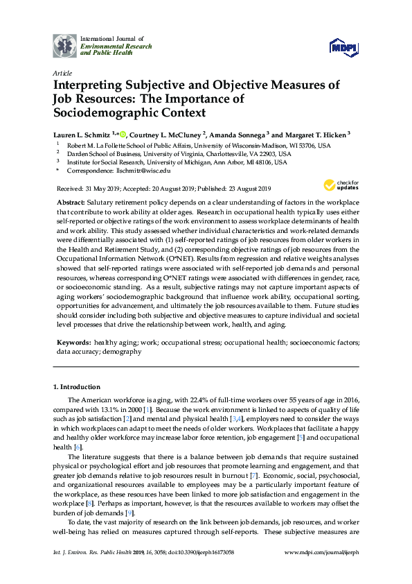 (PDF) Interpreting Subjective and Objective Measures of Job Resources ...
