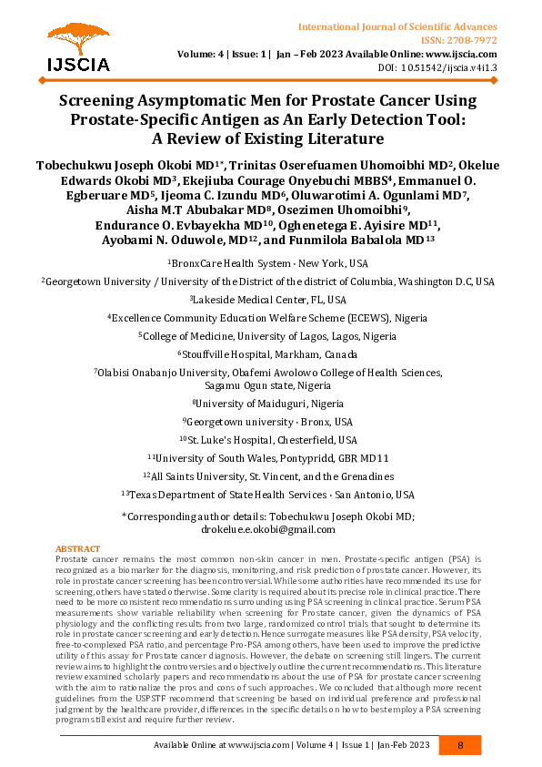 (PDF) Screening Asymptomatic Men for Prostate Cancer Using Prostate ...