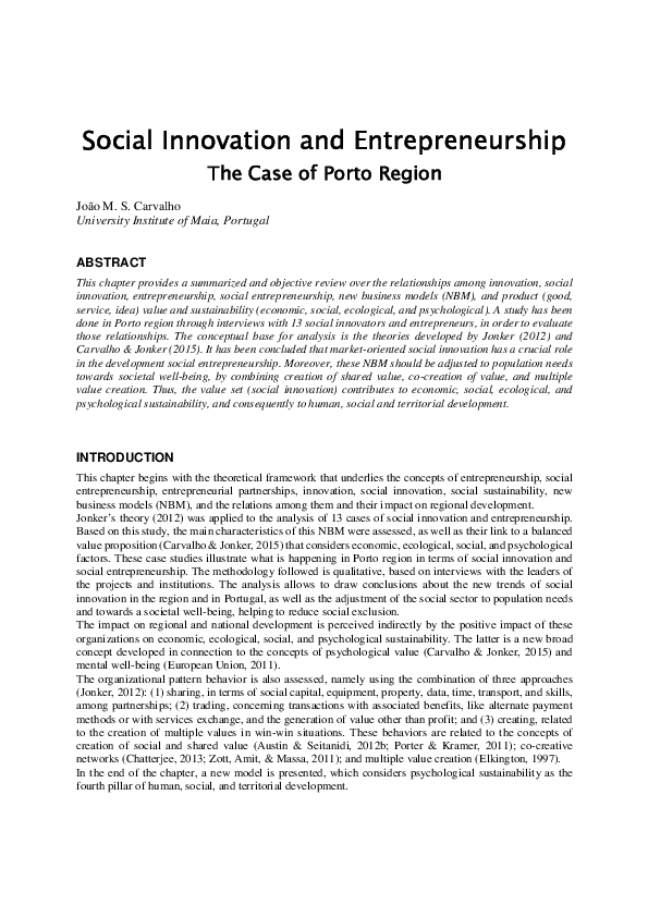 (PDF) Social Innovation and Entrepreneurship
