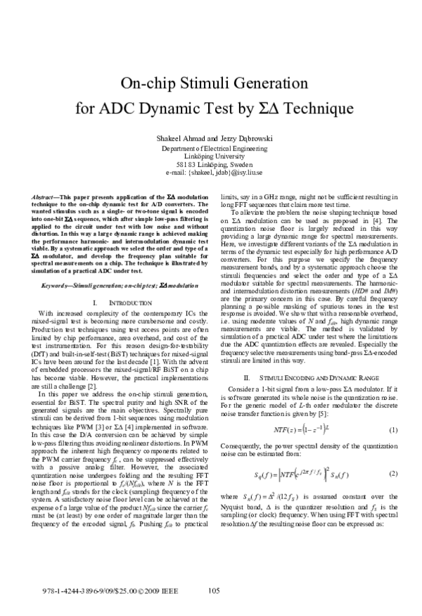(PDF) On-chip stimuli generation for ADC dynamic test by ΣΔ technique