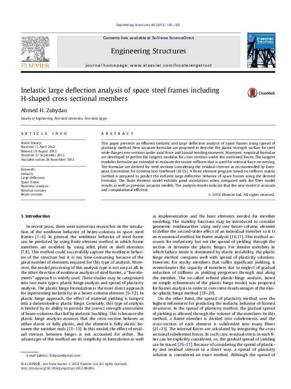(PDF) Inelastic large deflection analysis of space steel frames ...