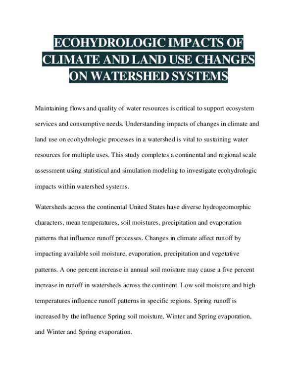 (PDF) Ecohydrologic impacts of climate and land use changes on ...