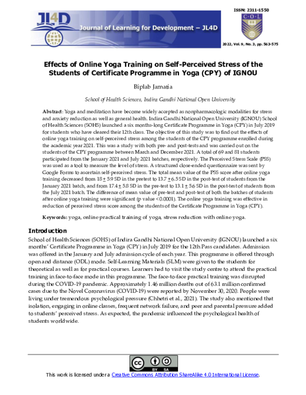 (PDF) Effects of Online Yoga Training on Self-Perceived Stress of the ...