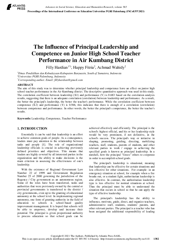 (PDF) The Influence of Principal Leadership and Competence on Junior ...