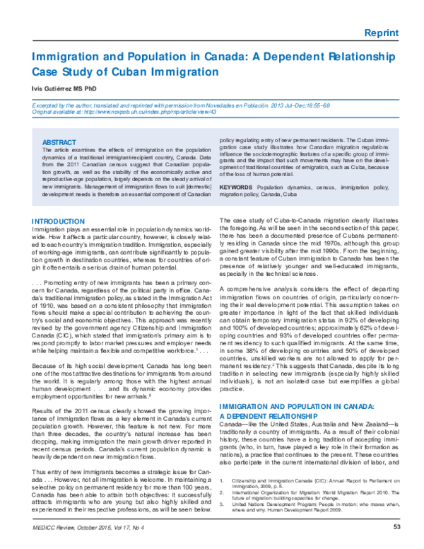 (PDF) Immigration and Population in Canada: A Dependent Relationship ...