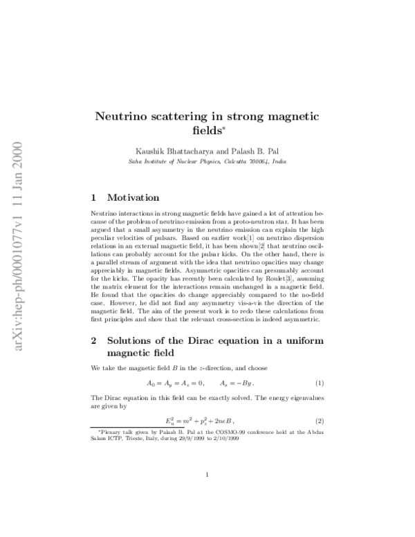 (PDF) Neutrino Scattering in Strong Magnetic Fields