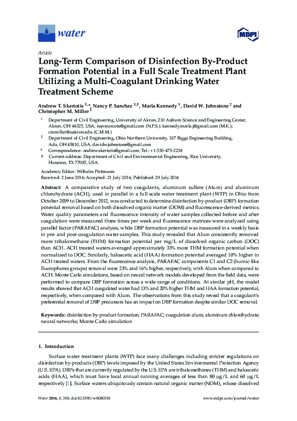 (PDF) LongTerm Comparison of Disinfection ByProduct Formation