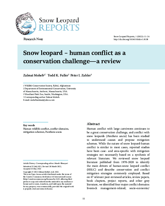 (PDF) Snow leopard - human conflict as a conservation challenge - a review