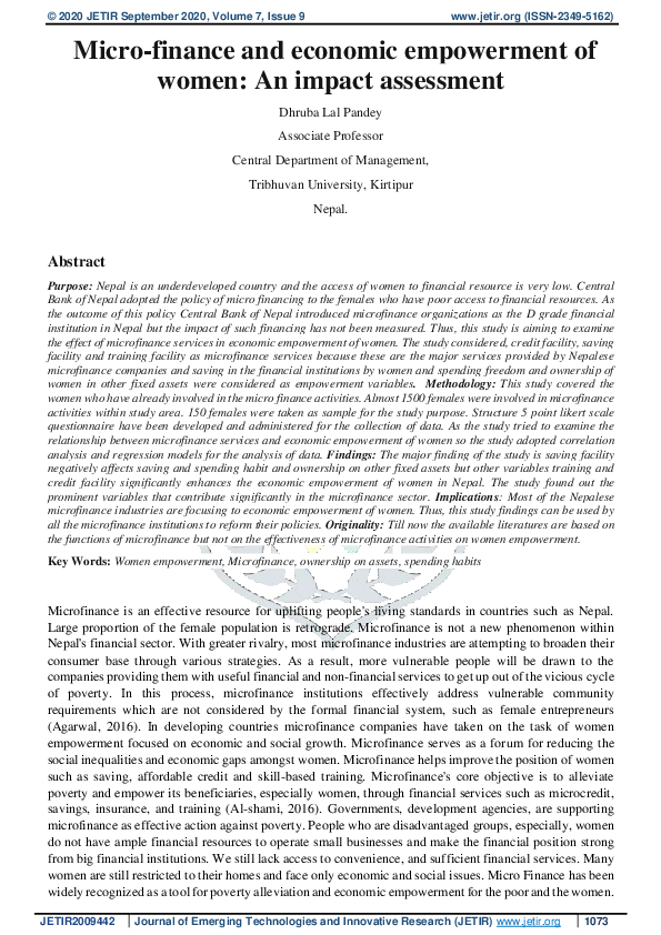 (PDF) Micro-finance and economic empowerment of women: An impact assessment