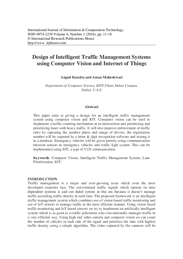 (PDF) Design of Intelligent Traffic Management Systems using Computer ...