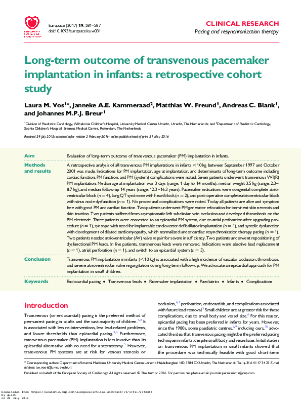 (PDF) Long-term outcome of transvenous pacemaker implantation in ...