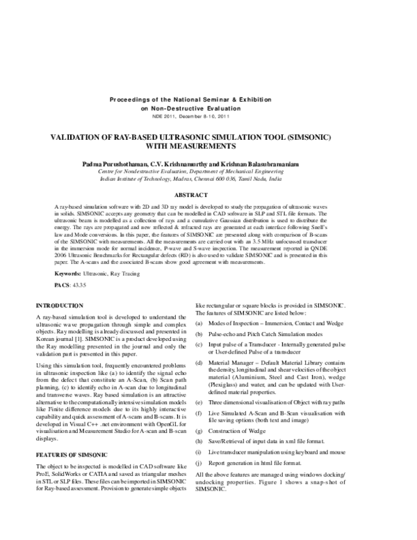 (PDF) Validation of Ray-Based Ultrasonic Simulation Tool ( Simsonic ...