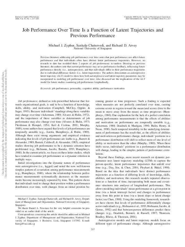 (PDF) Job performance over time is a function of latent trajectories ...