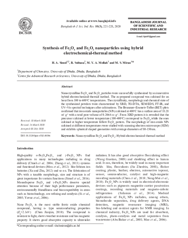 (PDF) Synthesis of Fe3O4 and Fe2O3 nanoparticles using hybrid ...