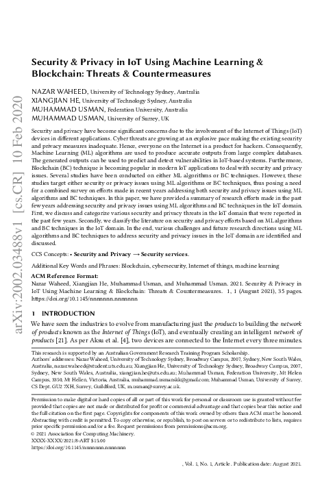 (PDF) Security & Privacy in IoT Using Machine Learning & Blockchain ...