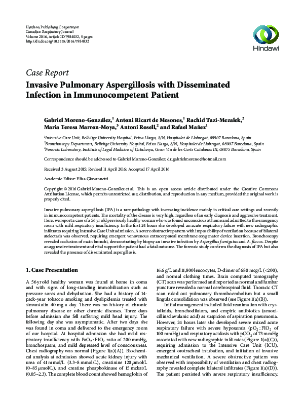 (PDF) Invasive Pulmonary Aspergillosis with Disseminated Infection in ...