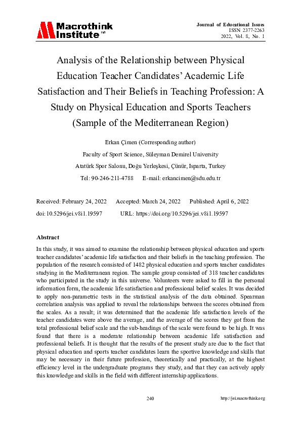 (PDF) Analysis of the Relationship between Physical Education Teacher ...