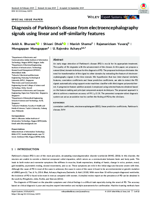 (PDF) Diagnosis of Parkinson's disease from electroencephalography ...