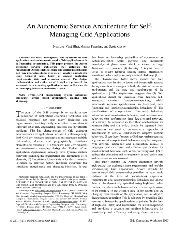 (PDF) An autonomic service architecture for self-managing grid applications
