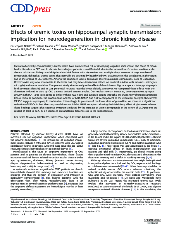 (PDF) Effects of uremic toxins on hippocampal synaptic transmission ...