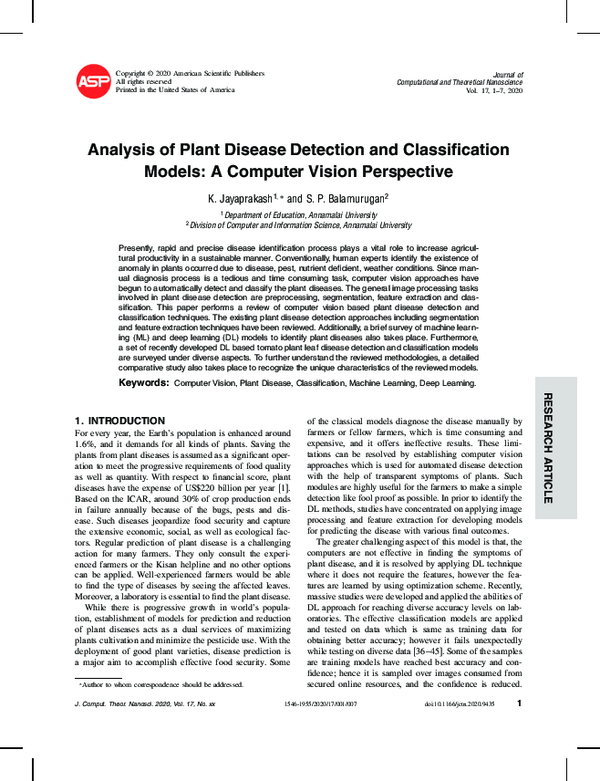 (PDF) Analysis of Plant Disease Detection and Classification Models: A ...