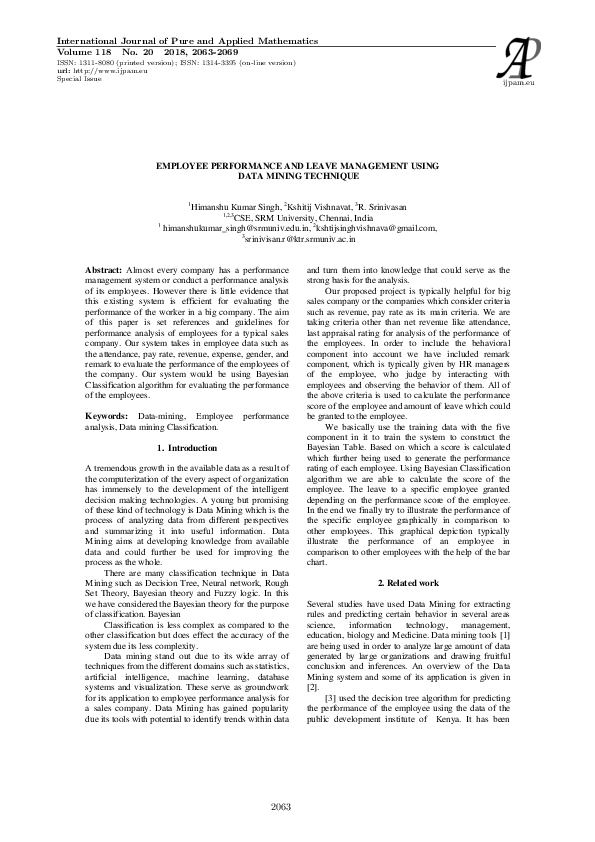 (PDF) Employee Performance and Leave Management Using Data Mining Technique