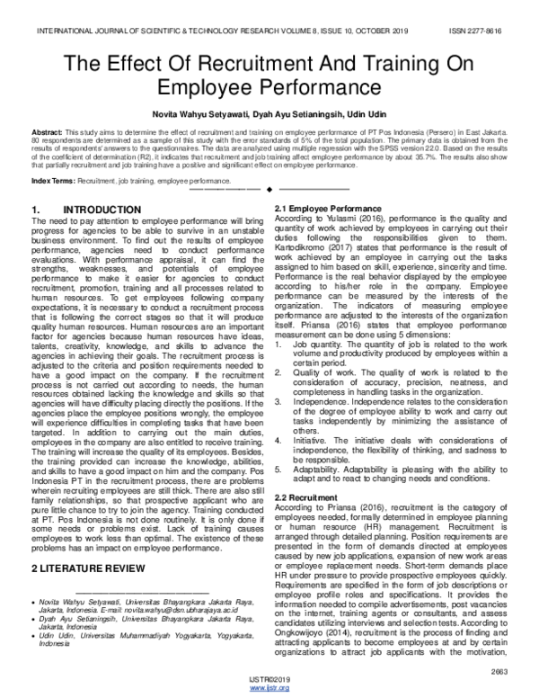 (PDF) The Effect Of Recruitment And Training On Employee Performance
