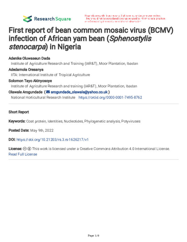 (PDF) First report of bean common mosaic virus (BCMV) infection of ...
