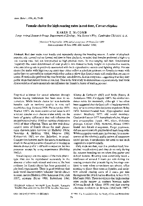 (PDF) Female choice for high roaring rates in red deer, Cervus elaphus